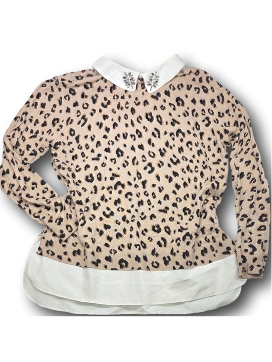 Time and Tru Sweaters - Women's Time and Tru Leopard Print Crew Neck Sweater Plus XXL Beige